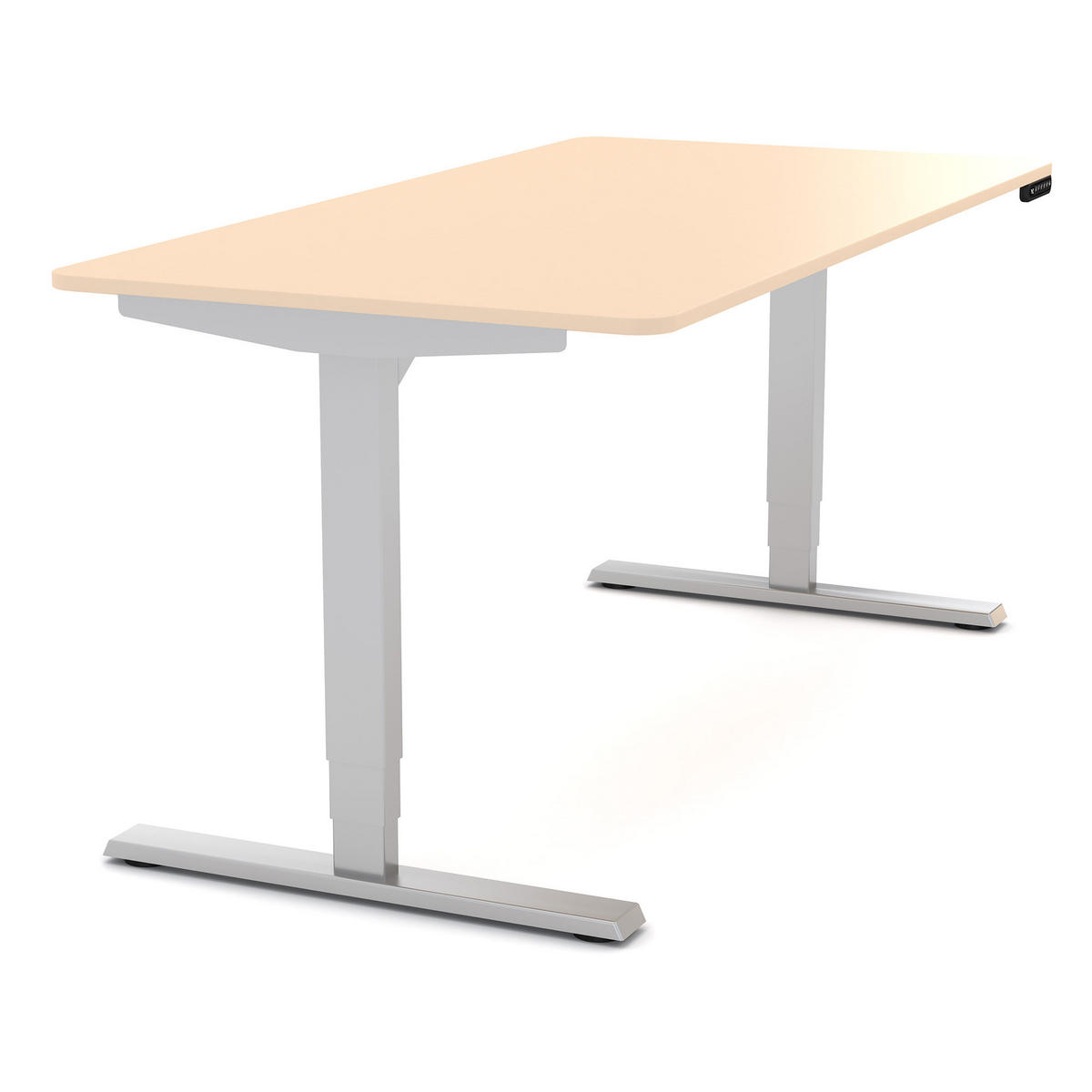 SCHREIBTISCH Elektrisch höhenverstellbarer Schreibtisch Y-Line Curved Kiesel Weißaluminium 160/70/62-127cm - Weiß Hochglanz/Beige, Holzwerkstoff/Metall (70/160/127cm) - ASSMANN