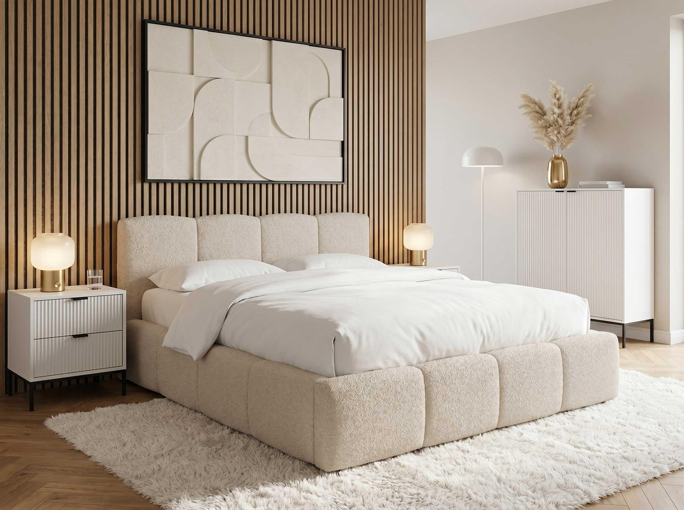 POLSTERBETT Amore Hellbeige 200/200 cm Boucle mit Bettkasten - Beige, Textil/Metall (200/200cm) - wonello