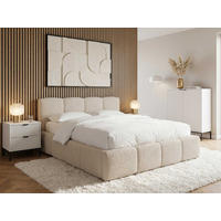 POLSTERBETT Amore Hellbeige 200/200 cm Boucle mit Bettkasten - Beige, Textil/Metall (200/200cm) - wonello