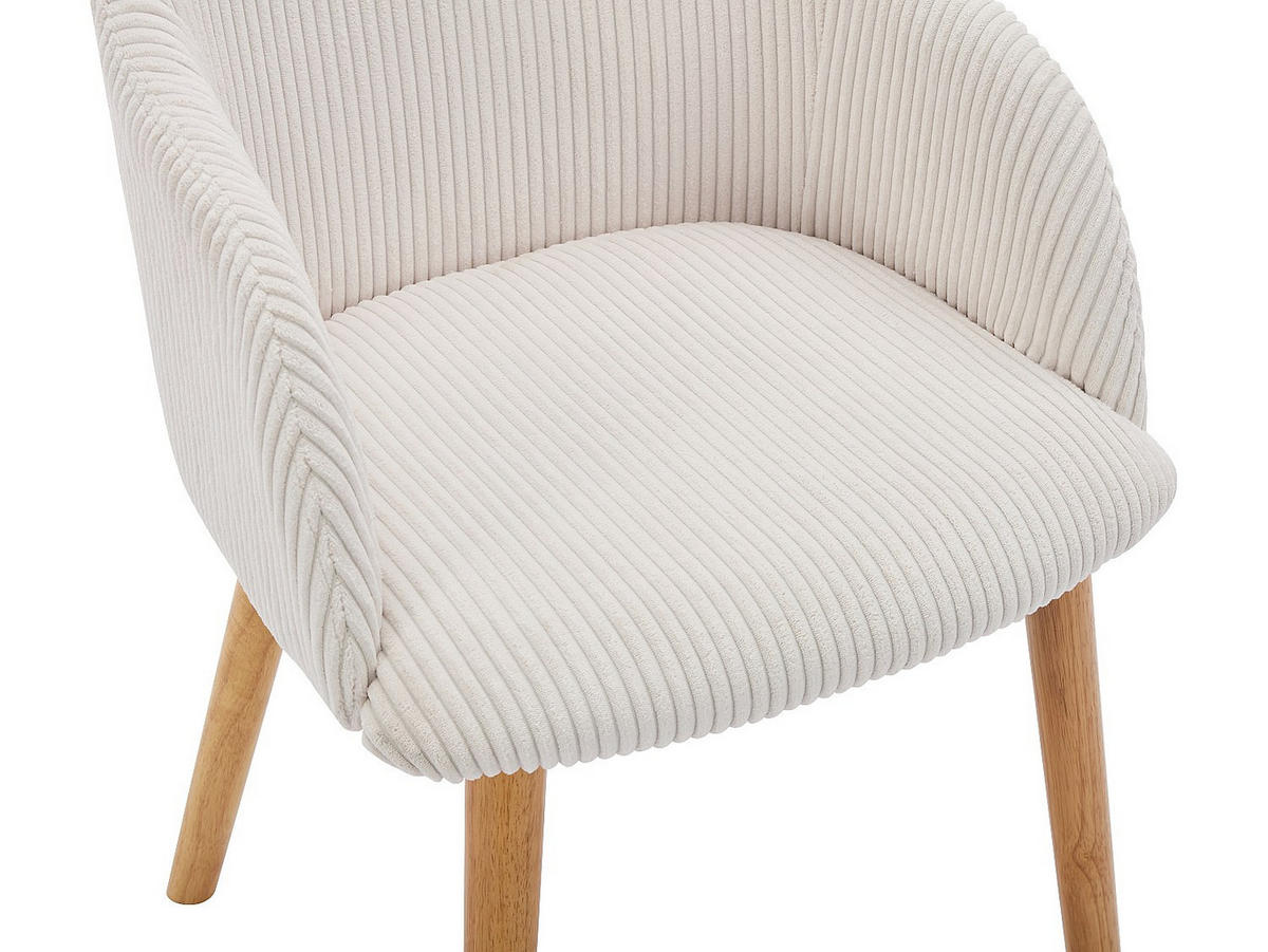 STUHL mit Armlehnen 2er-Set - Cord & Kautschukholz - Cremefarben - JELISA - Creme, Textil (54/79/56cm) - Vente-Unique