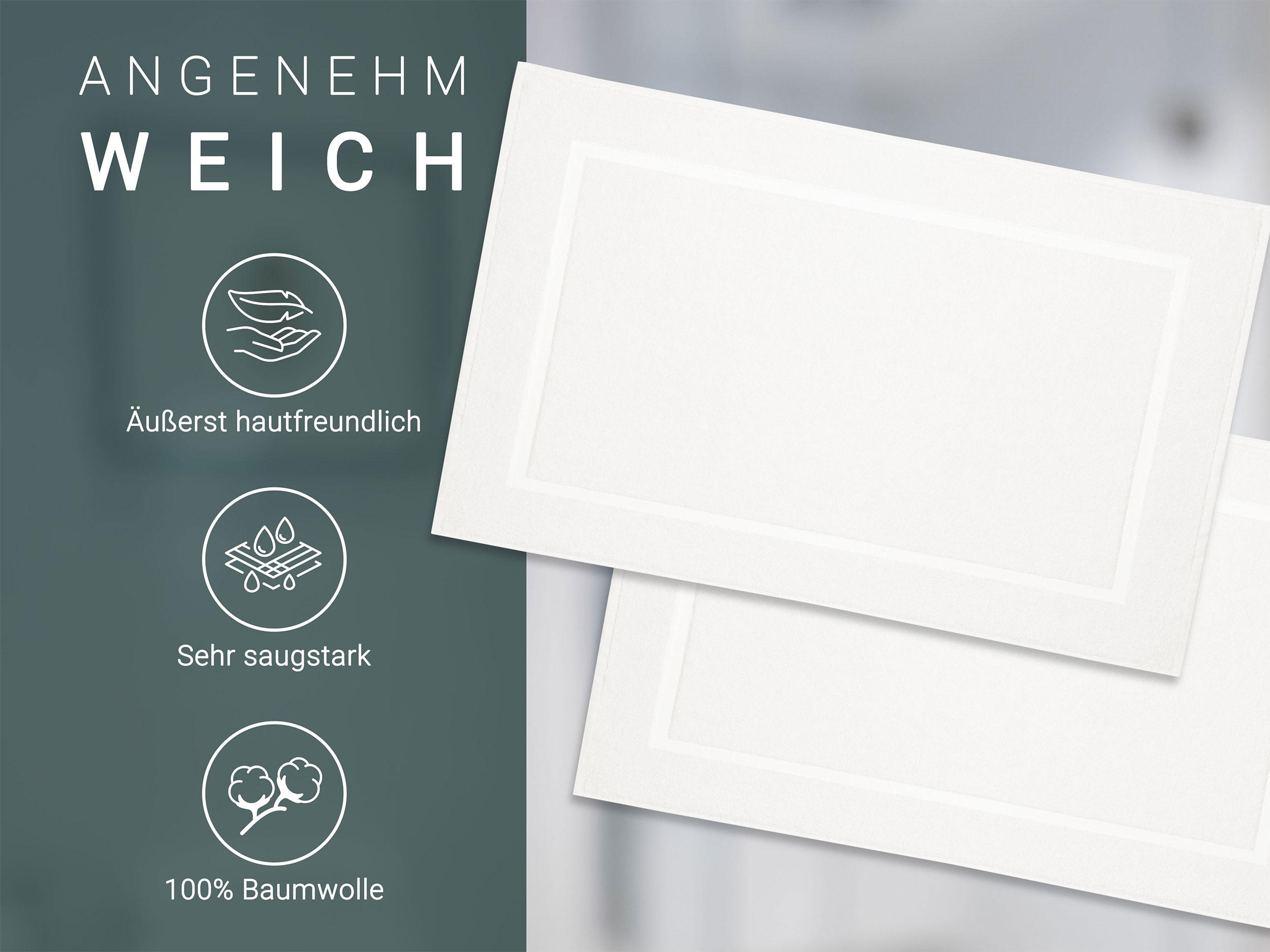 BADEMATTE, 2er-Set, 50x80 cm, 100% Baumwolle, Weiß - Weiß, Textil (50/80cm) - Zollner