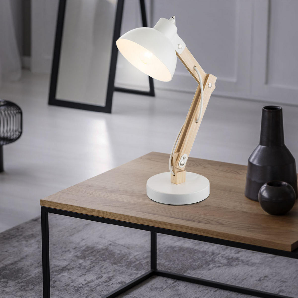 TISCHLEUCHTE Holz Weiß natur - Weiß, Holz (31/16/42.5cm) - Globo Lighting