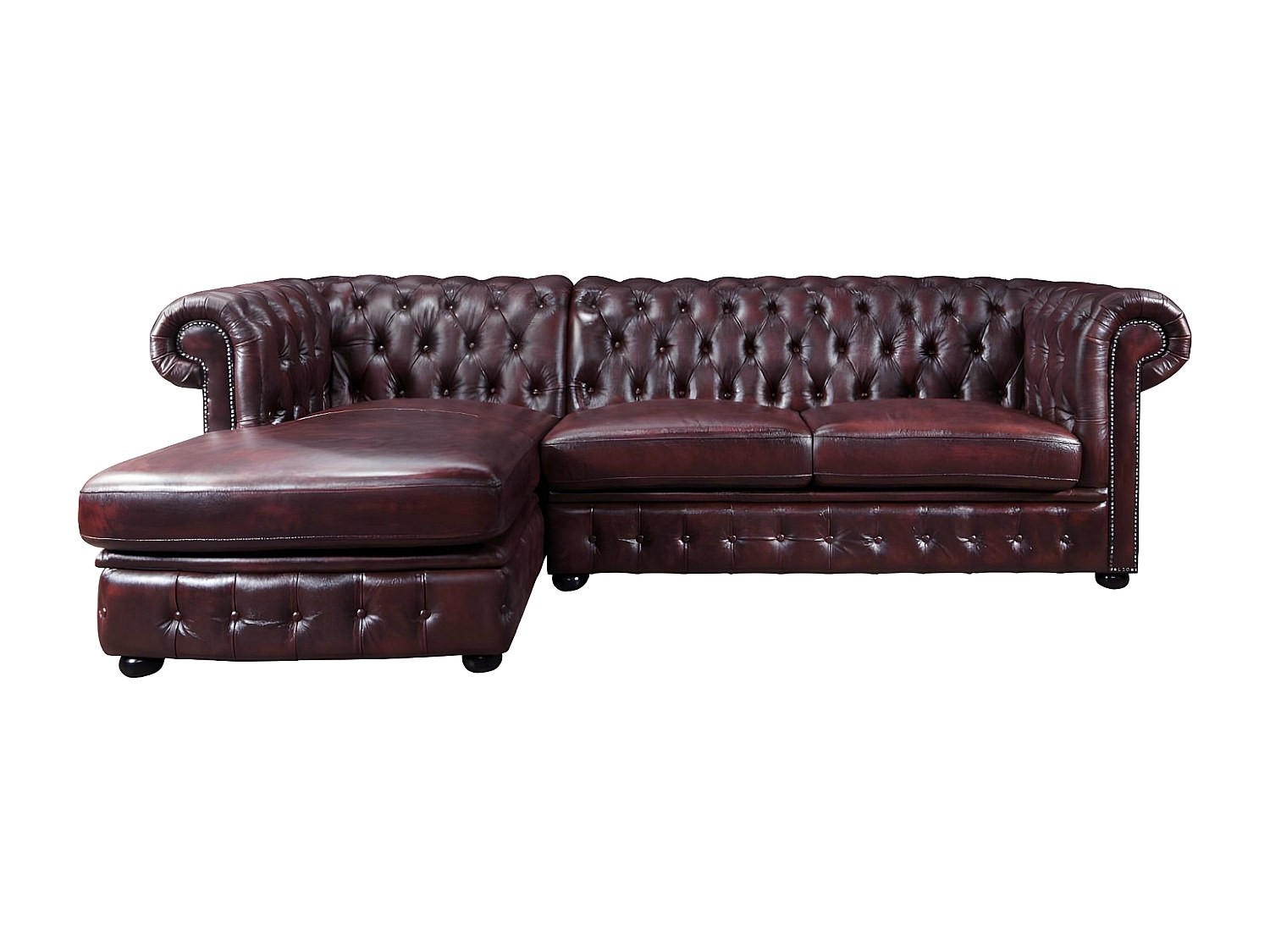 SOFA - 5 Personen - leder - bordeaux Brenton - Bordeaux, Leder/Holz (274/82/166cm) - Vente-Unique