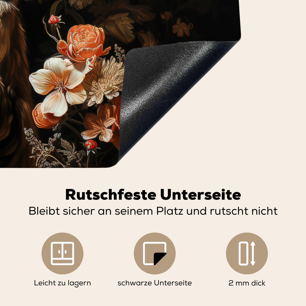HERDABDECKPLATTE Hirsch - Tier - Blumen - Natur - Botanisch Herdabdeckung Induktionsfeld 75x52 cm - Kupferfarben, Kunststoff (75/52/0.2cm) - MuchoWow