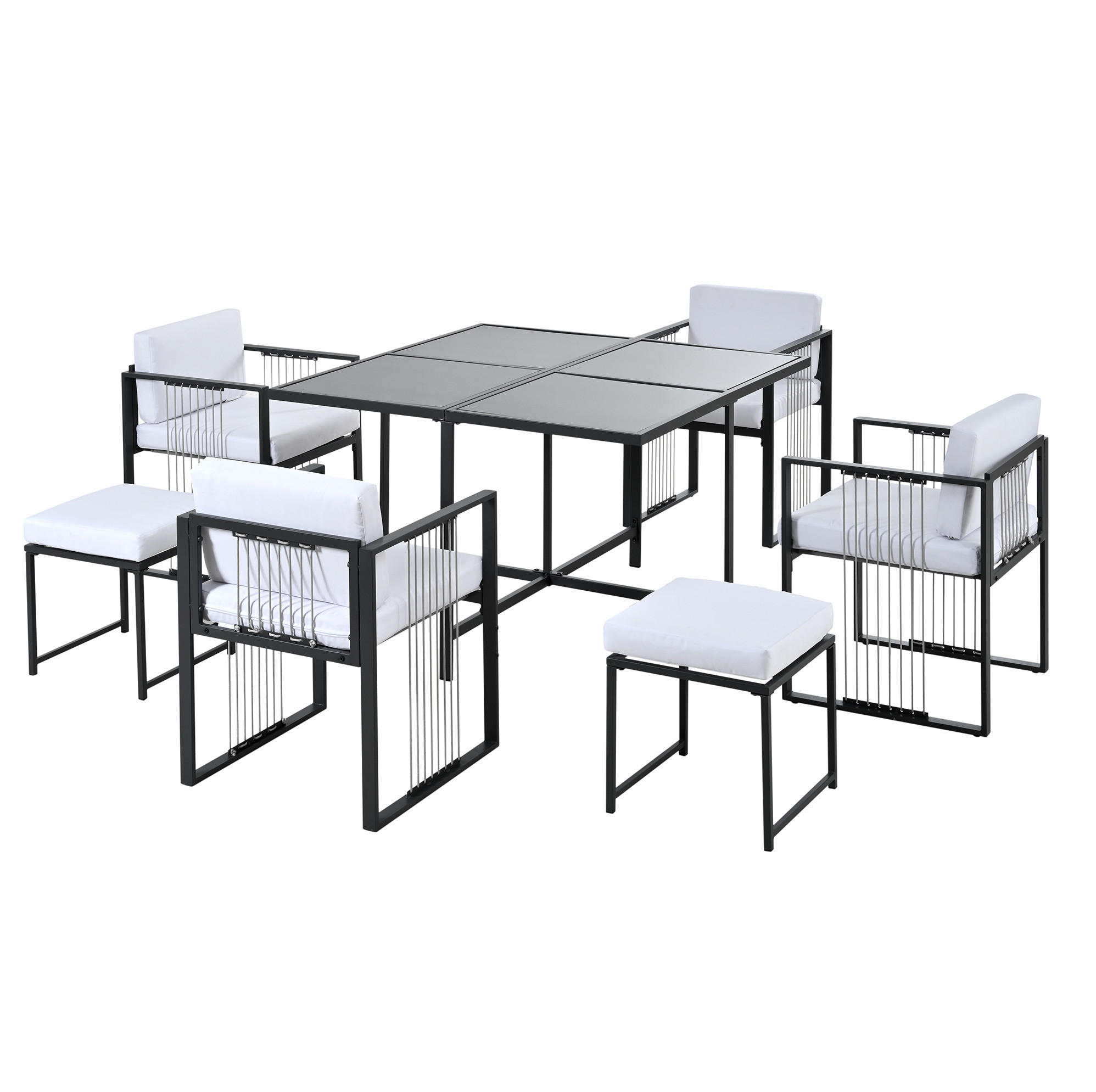GARTENSETS aus Metall/Glas 117x117 cm Schwarz mit wasserabweisenden Kissen - Schwarz, Metall - Modfu