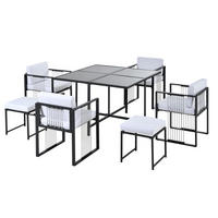 ZAHRADNÍ jídelní set z kovu a skla 117x117x73 cm černobílý pro 6 osob s odolnou konstrukcí - černá, kov - Modfu
