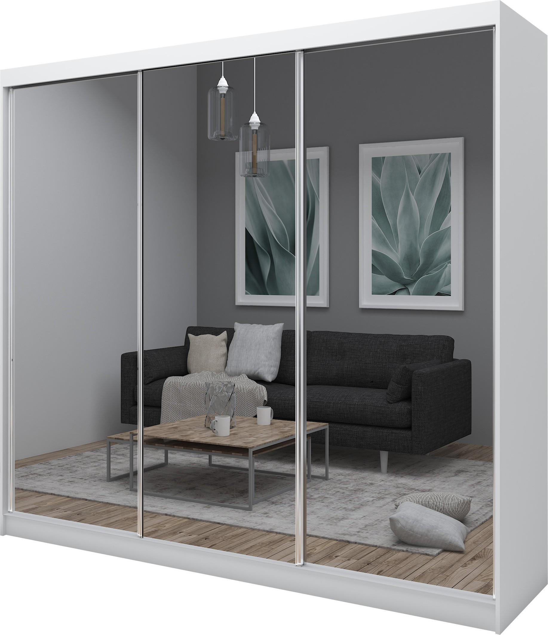 SCHWEBETÜRENSCHRANK Darix 240 cm mit Spiegel, 3-türig, weiß - Weiß, Kunststoff (240/216/61cm) - Margaret Hadas24