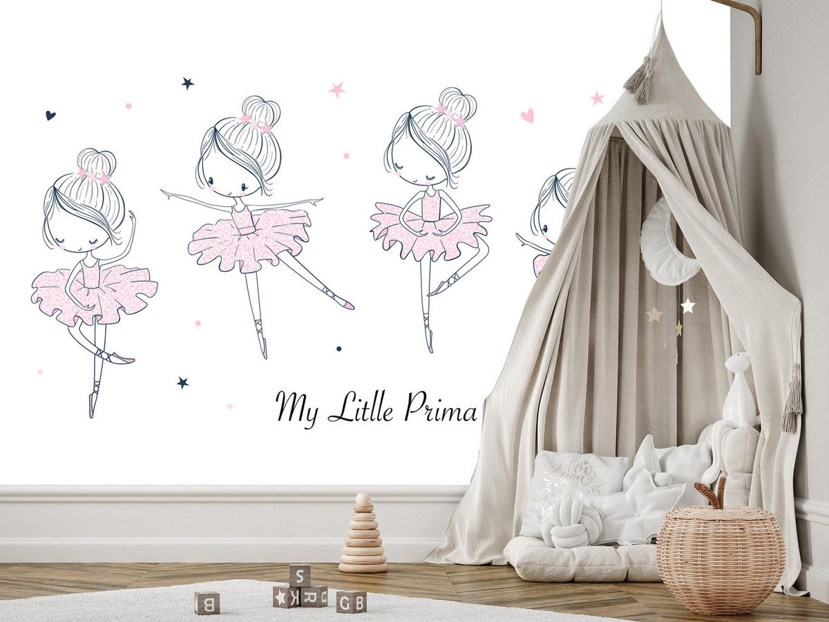 FOTOTAPETE für Kinderzimmer Kleine Ballerinen Tanzen Herzen Sterne 100x70 - Weiß, Papier (100/70cm) - Muralo