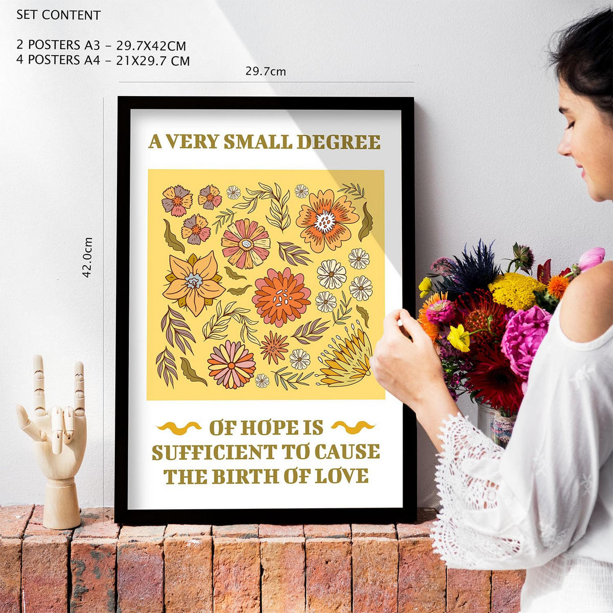 POSTER Set Mit 6 Drucken Der Selbstversorgung In Der Brillanten Groovy Dekorative Rahmen Für Ihr Zuhause Wandkunstdruck A3 & A4 Rahmen Aus Hellem Holz - Beige, Papier (29/3cm) - Nacnic