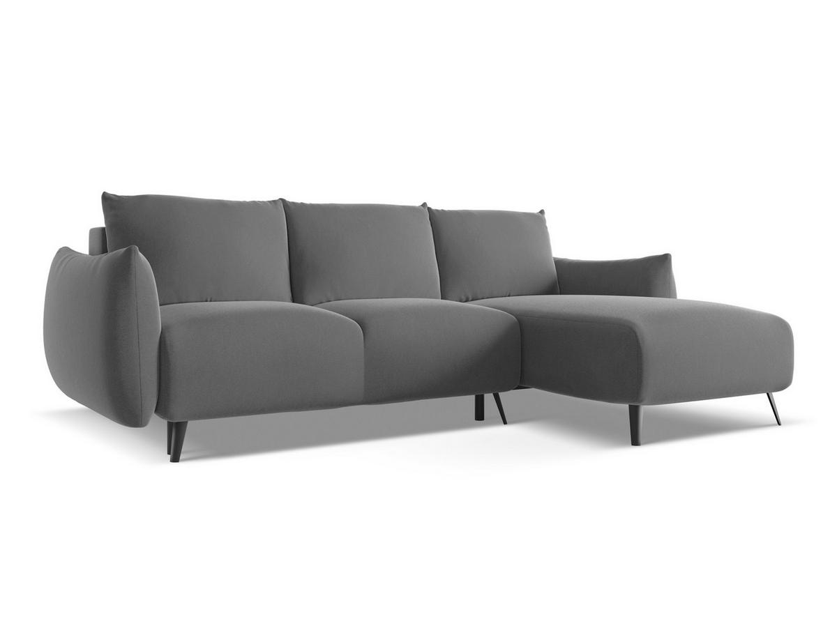 ECKSOFA mit Schlaffunktion Samt Stoff Grau - Schwarz/Grau, Textil/Metall (242/162cm) - Makamii