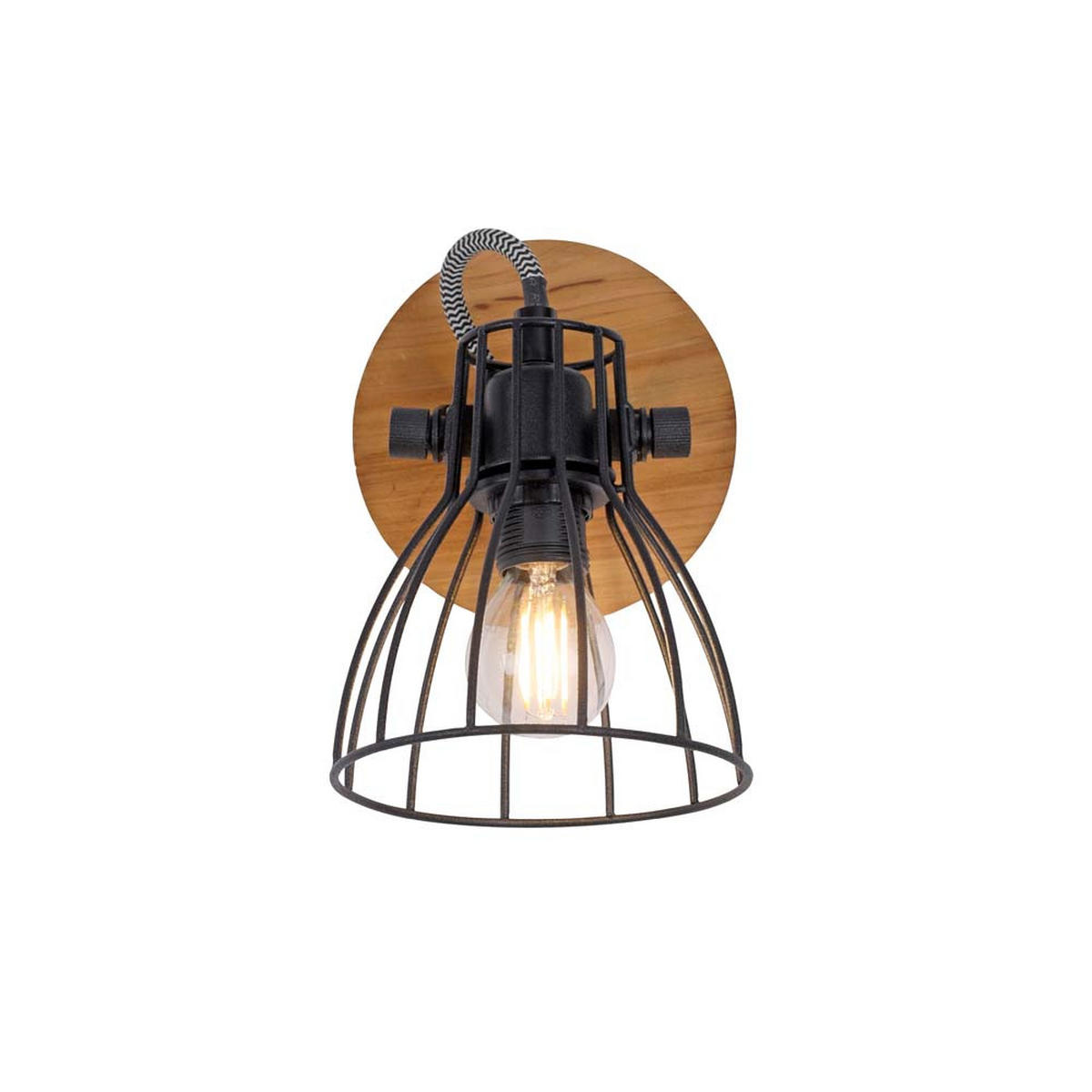 LED WANDLEUCHTE Holz Braun Schwarz Metallgitter - Schwarz, Holz (18/21/18cm)