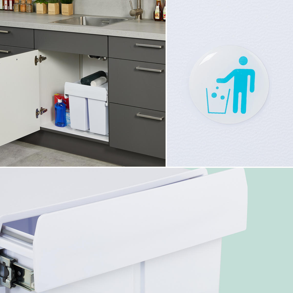 EINBAUMÜLLEIMER - Weiß, Kunststoff/Metall (25/35.5/47cm) - Relaxdays