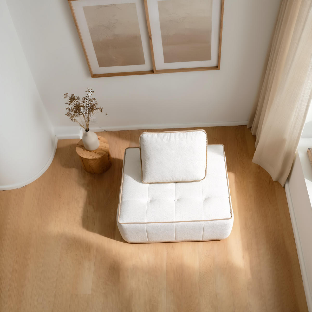 SESSEL Zen Weiß und Sand 1-Sitzer - Beige/Weiß, Textil (100/75/100cm) - COCO Living