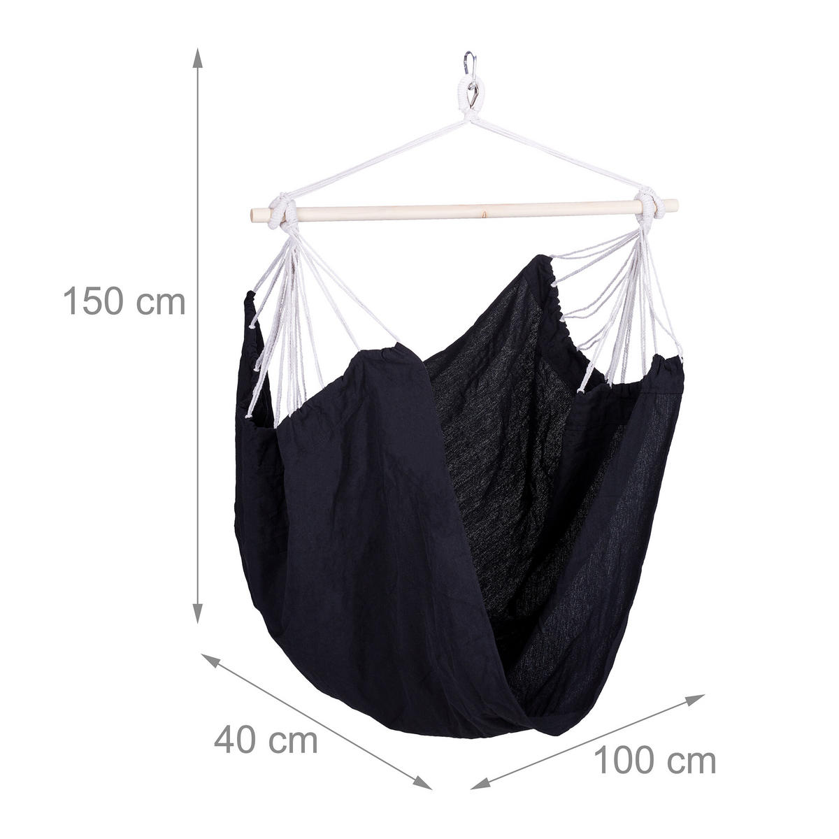 HÄNGESESSEL - Schwarz, Holz/Textil (100/150/40cm) - Relaxdays