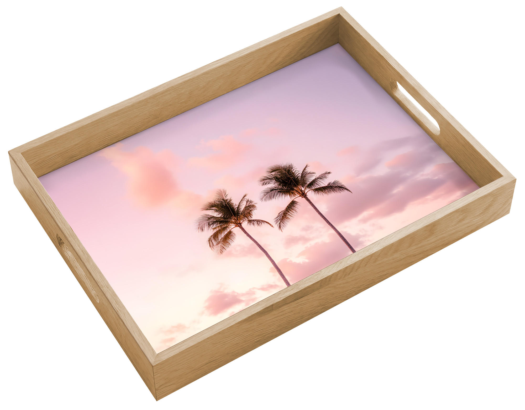 TABLETT Palmen - Lila - Wolken - Himmel 40x30 cm - Rosa, Holz (40/5/5cm) - OnlyWow
