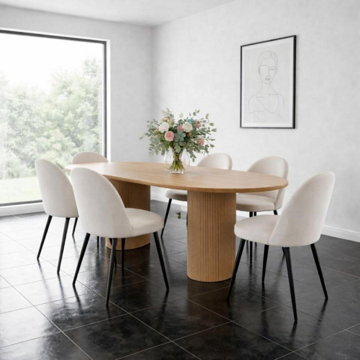 ESSGRUPPE 7-TLG. Kyoto Naturfarben - Creme/Naturfarben, Holzwerkstoff/Textil (210/75/100cm) - ebuy24