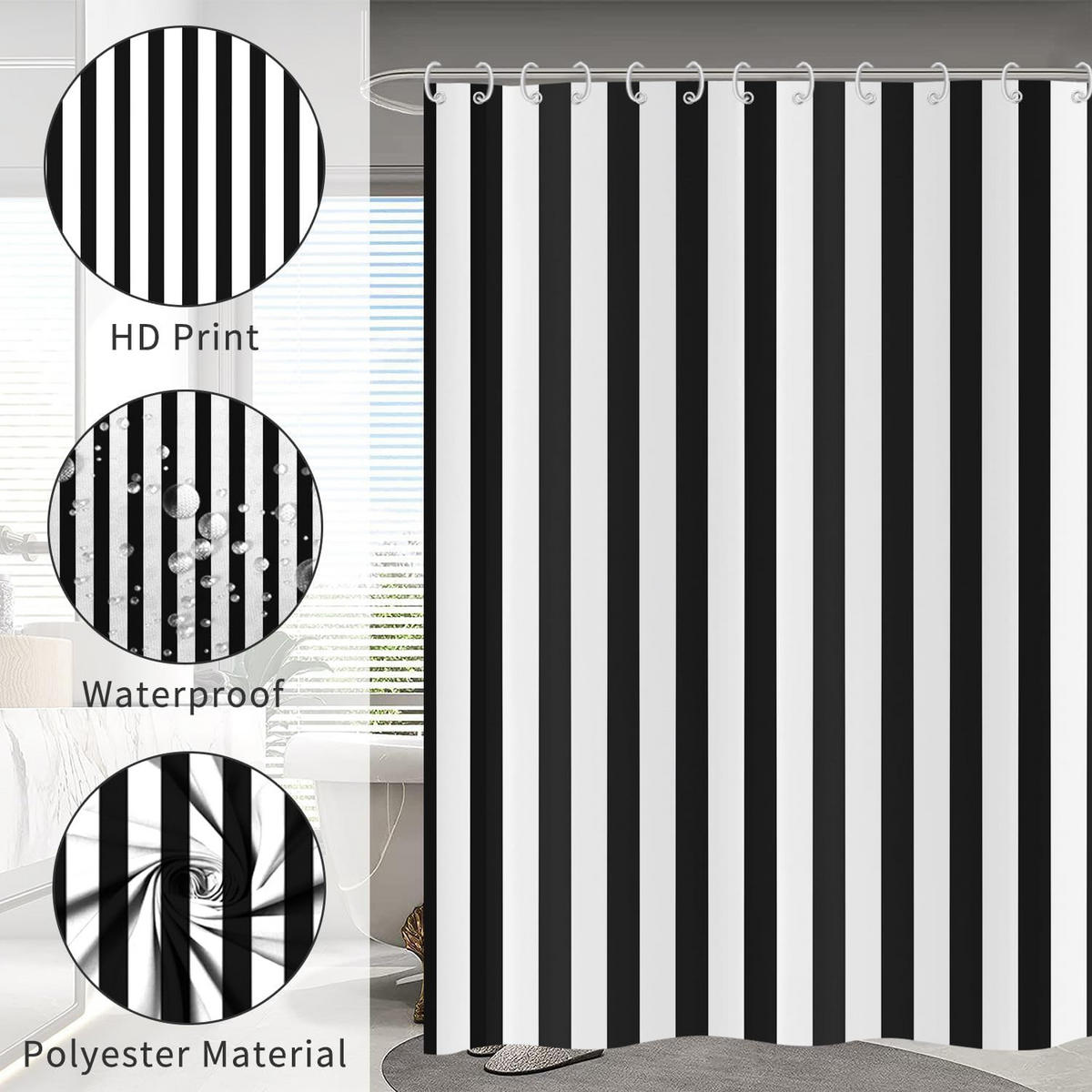 DUSCHVORHANG gestreift wasserdicht schimmelresistent ideal für Dusche mit Haken - Multicolor, Textil (180/200cm) - MCBOSON