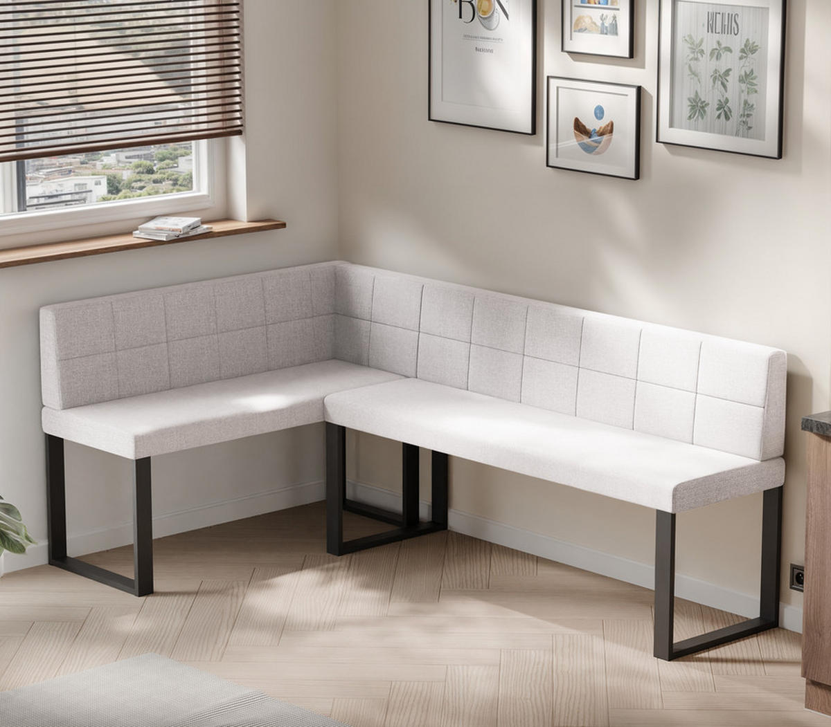 ECKBANK links SANA U Kunstleder gesteppt, 142/196 cm Schwarz - Schwarz, Kunststoff/Textil (142/196cm) - Idohome