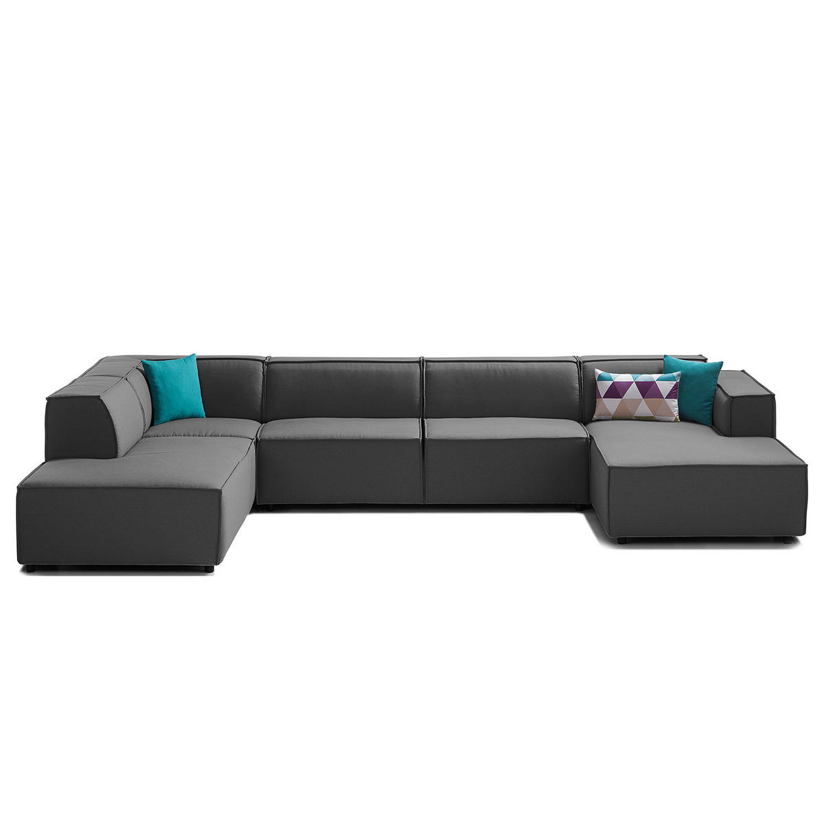 WOHNLANDSCHAFT mit Longchair & Ottomane - Anthrazit/Schwarz, Kunststoff/Textil (369/70/234cm) - home24