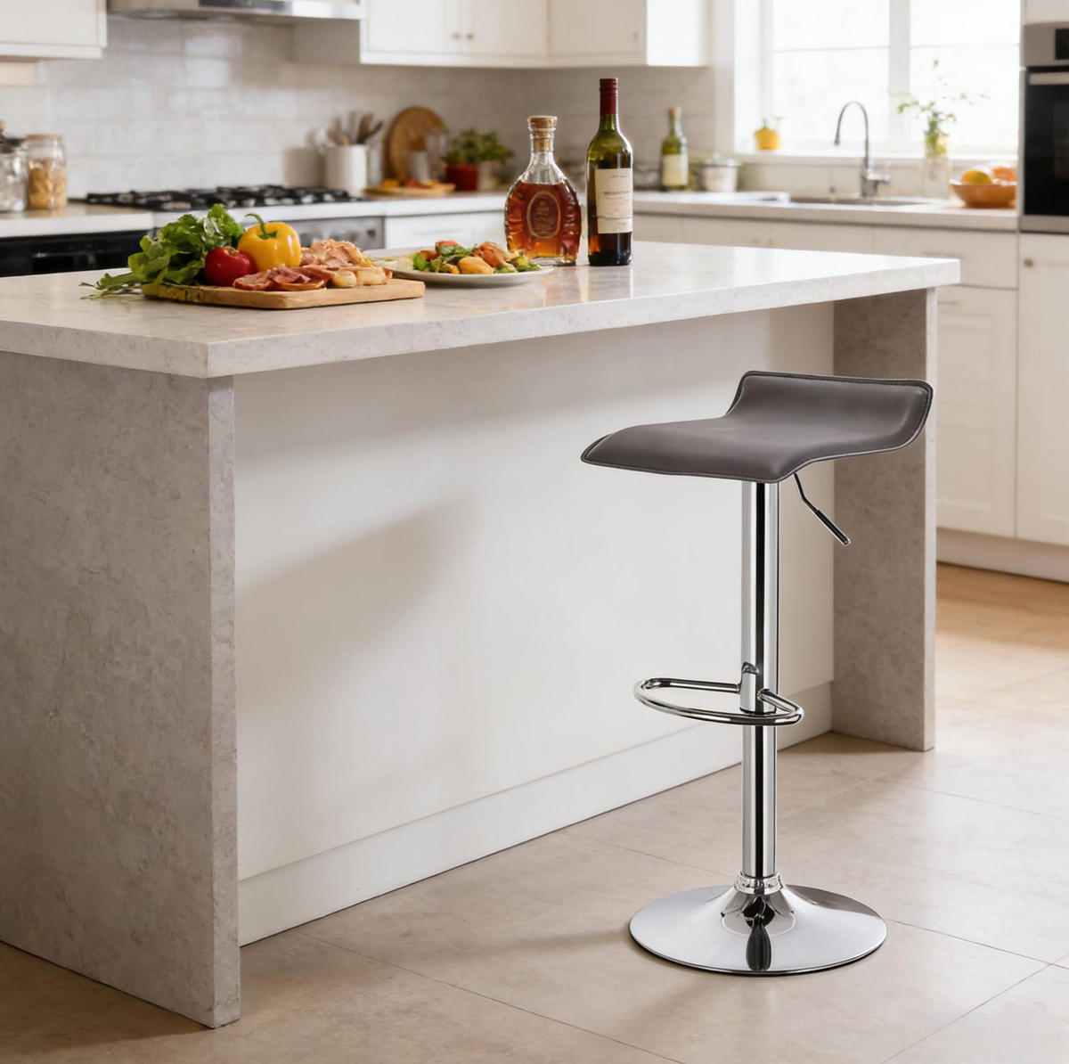 BARHOCKER Grau, höhenverstellbar und 360° drehbar, 62–84 cm - Grau, Metall (39/84/38.5cm) - MIVRAY