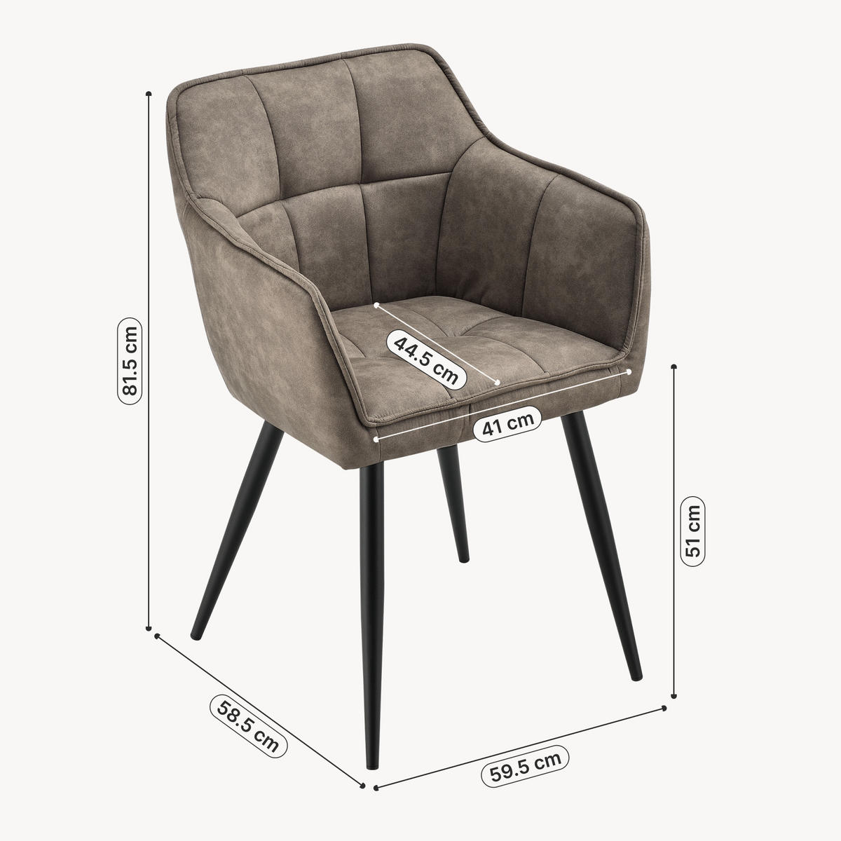 ARMLEHNSTUHL Birmingham - Taupe/Schwarz, Textil/Metall (60/82/59cm) - [en.casa]