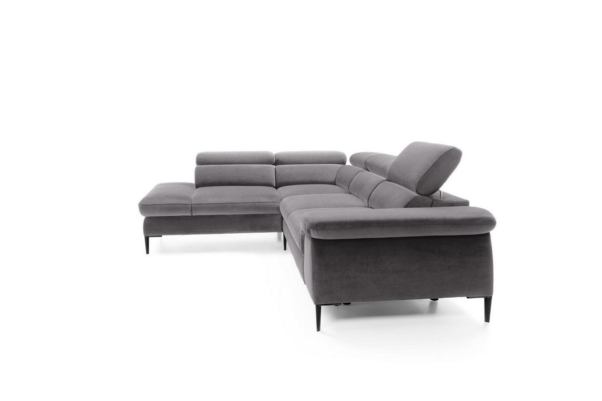 ECKSOFA MESTO Grau Velours-Stoff mit Schlaffunktion - Grau, Holz (280/214cm) - MASSENO