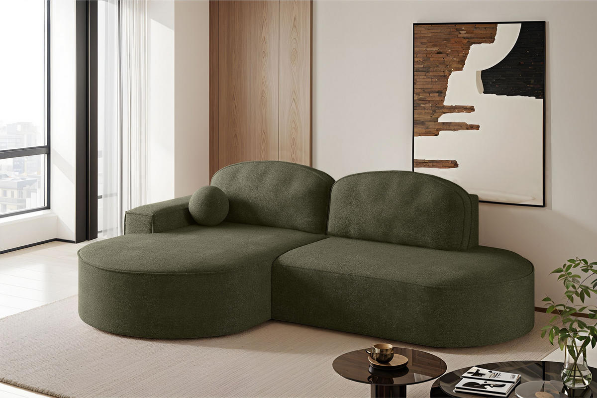 ECKSOFA mit Schlaffunktion und Bettkasten Modena Runden stoff Arena Grün Links - Grün, Holz (179/278cm) - Kaiser Möbel