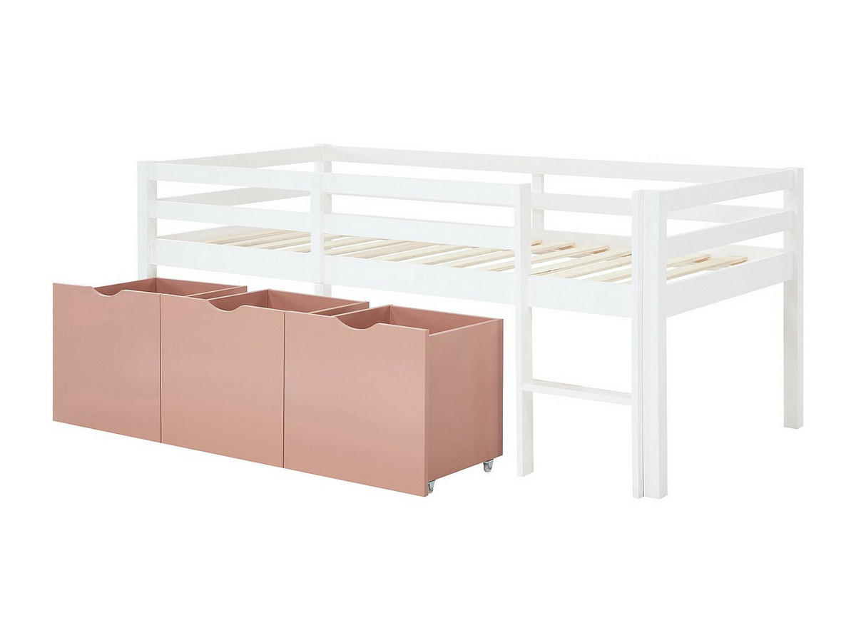HALBHOCHBETT - 1 Person - holz - rosa, weiß Laniori - Weiß, Holz (90/190cm) - Vente-Unique
