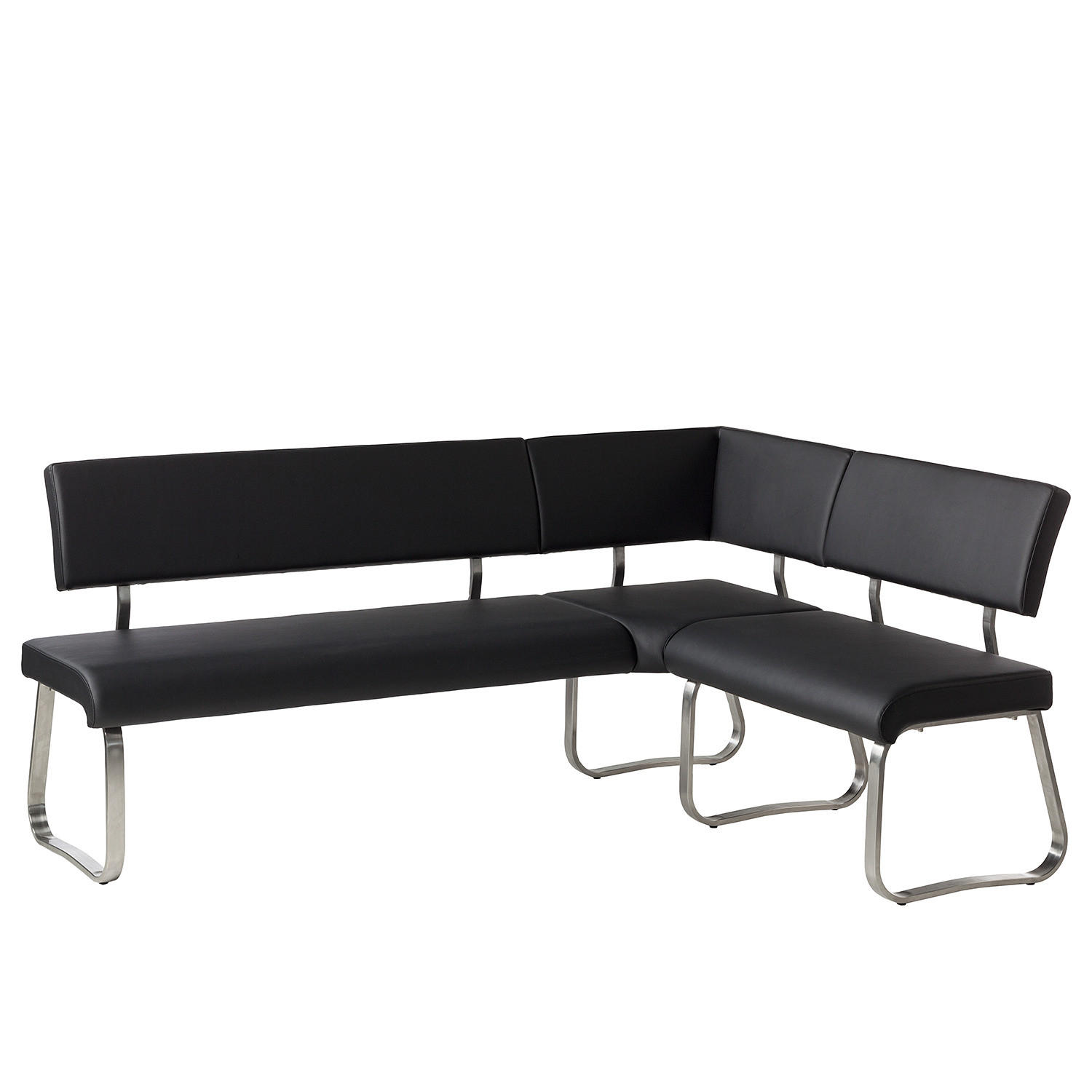 ECKBANK - Kunstleder / Edelstahl - Schwarz / Edelstahl - Edelstahlfarben/Schwarz, Kunststoff/Metall (200/86/150cm) - home24