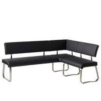 ECKBANK - Kunstleder / Edelstahl - Schwarz / Edelstahl - Edelstahlfarben/Schwarz, Kunststoff/Metall (200/86/150cm) - home24