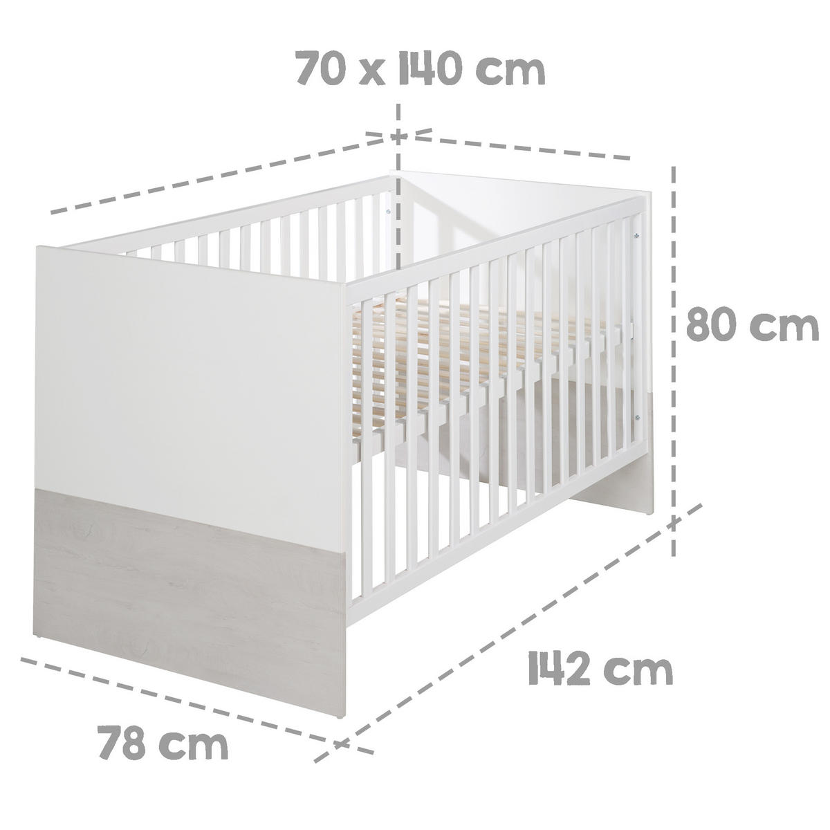 BABYBETT Julia 70 x 140 cm - Weiß, Holzwerkstoff (70/140cm) - Roba