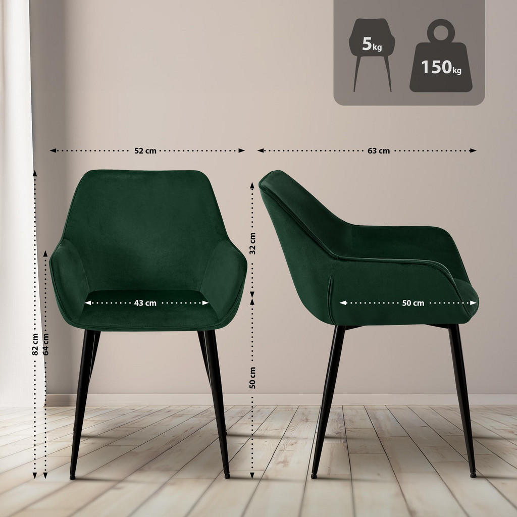 Thumbnail - CLP Armlehnenstuhl, Grün, Textil, 52x82x63 cm, Esszimmer, Stühle, Esszimmerstühle, Armlehnenstühle