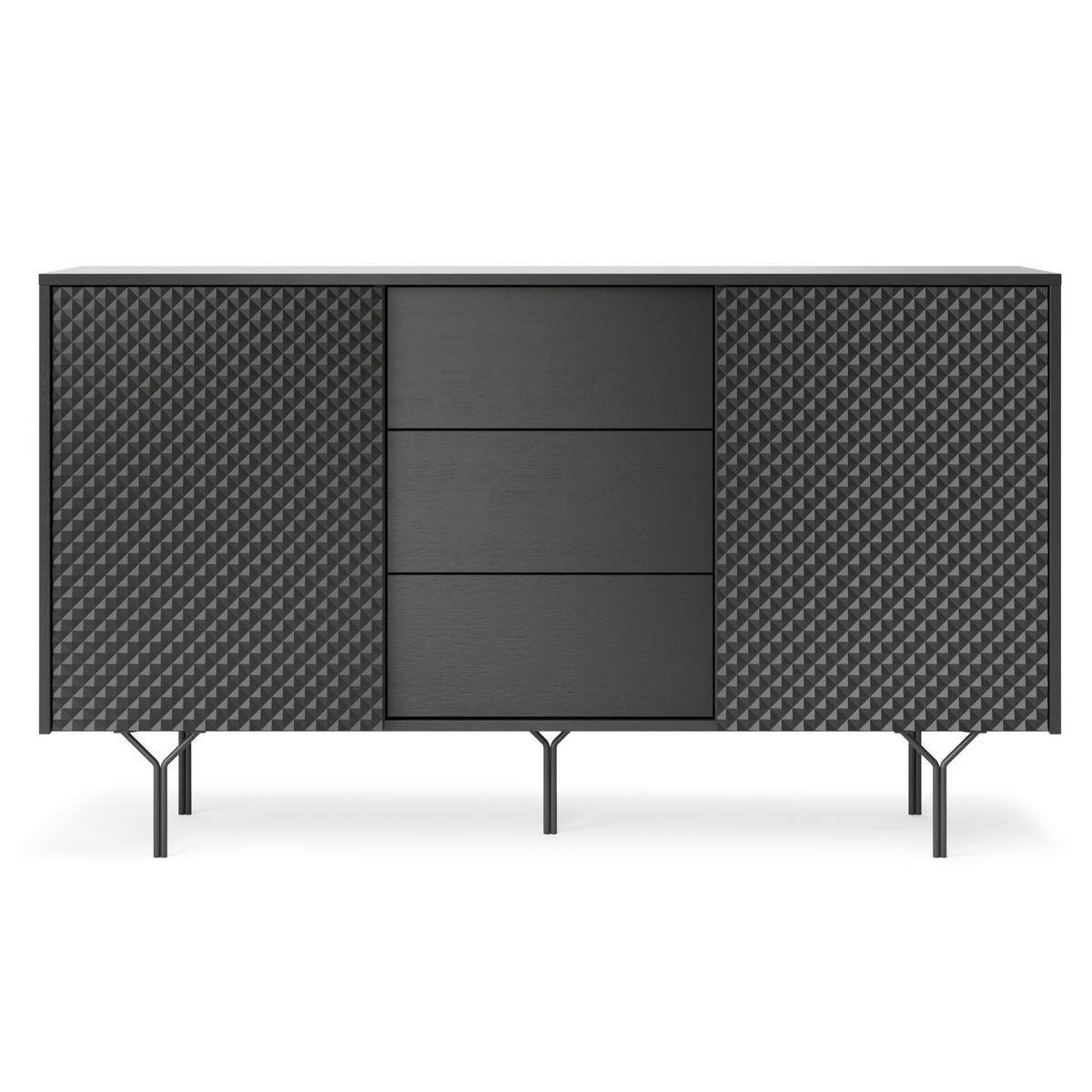 SIDEBOARD ORILLIA KOM2-2D3S Fräste Fronten, Schwarz - Schwarz, Holzwerkstoff/Kunststoff (144/83/38cm) - Komodee