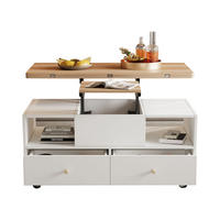 COUCHTISCH 100/50/47,5 cm mit klappbarer Oberfläche und 4 Schubladen, höhenverstellbar aus MDF in Holzfarbe - Naturfarben, Holzwerkstoff (100/50/47.5cm) - OKWISH