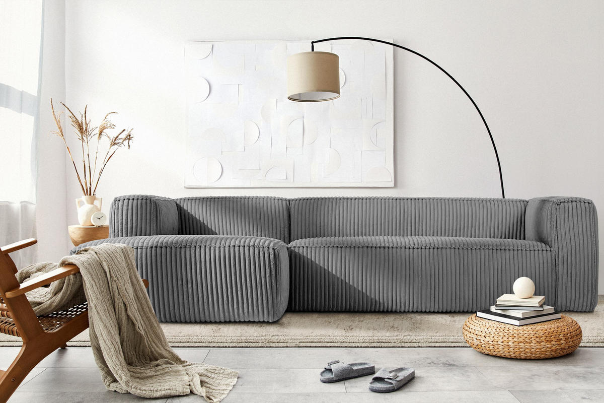 ECKSOFA-LINKS FEROX Modern, Cord-Stoff, dunkelgrau - Dunkelgrau, Textil (305/175cm) - KONSIMO®