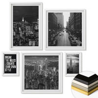 WANDBILDER 5er-Set - 50x50 cm & 20x30 cm & 40x60 cm Weißer Rahmen - Inspiration für Schwarz-Weiß-Darstellungen von Stadtstraßen - Weiß, Kunststoff (40/60cm) - ArtPrintCave