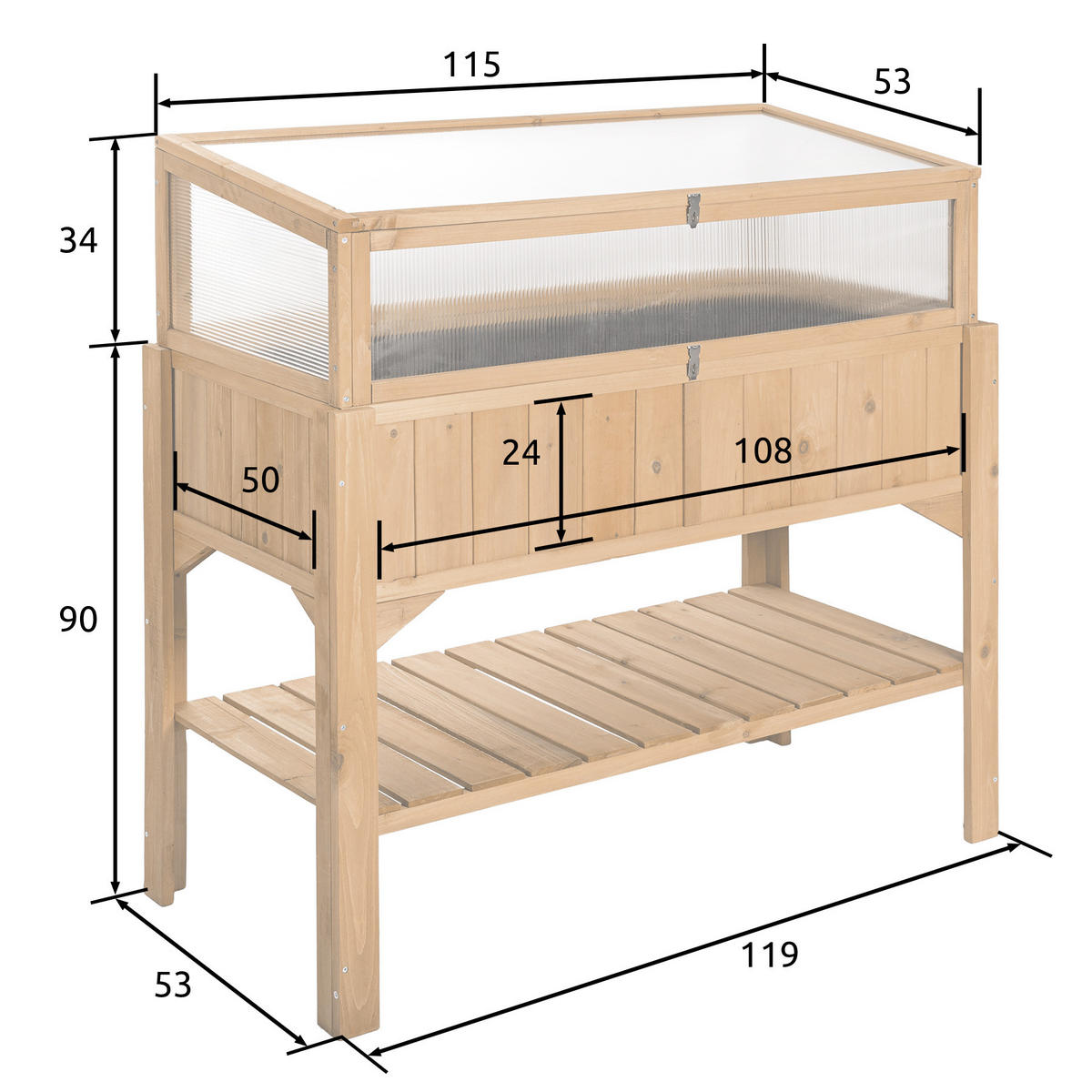 HOCHBEET ,119 x 57 x 124 cm,braun - Braun, Holz (57/90/119cm) - tectake