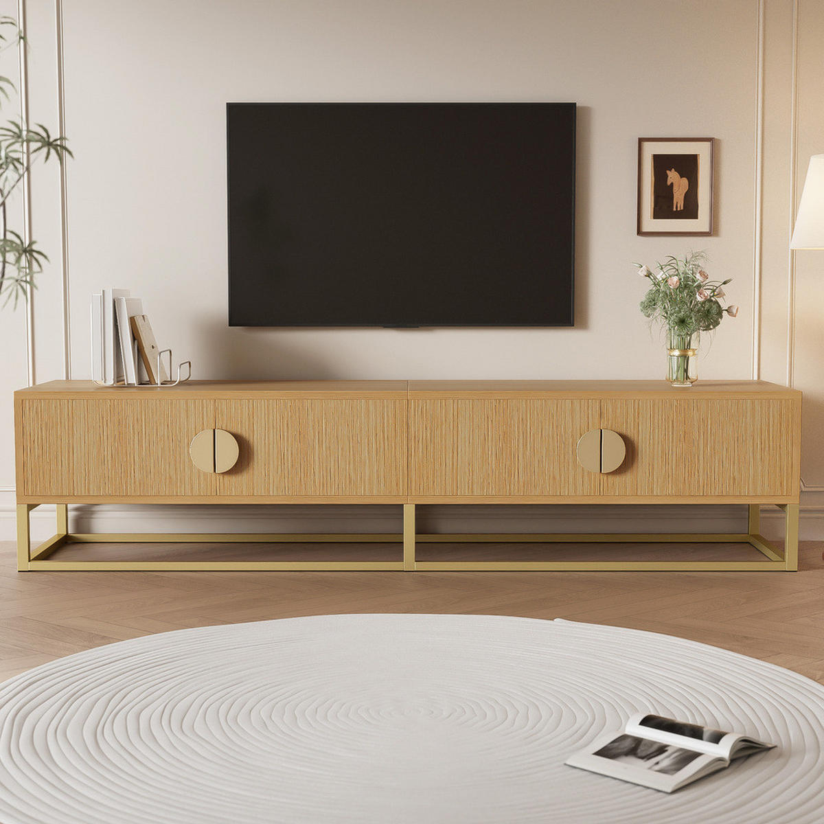 TV-SCHRANK 180cm Modern Holzmaserung 4 Türen halbrunde Griffe - Braun, Holz (32/20/62.5cm) - FLIEKS