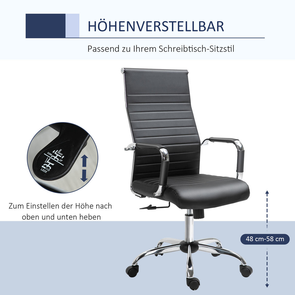 BÜROSTUHL Drehstuhl Chefsessel höhenverstellbar Kunstleder Schaumstoff - Schwarz, Leder (62/114/54cm) - Vinsetto