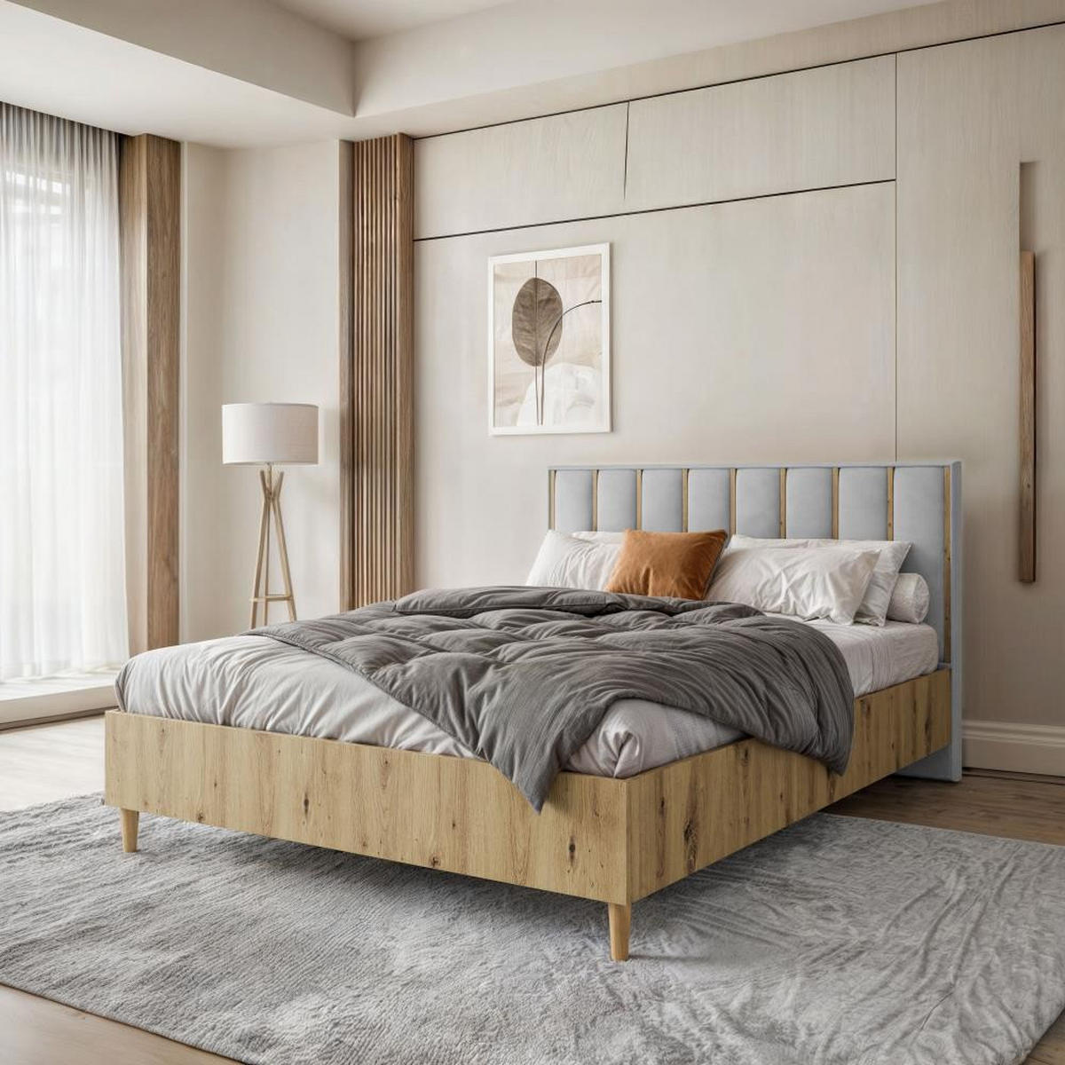 POLSTERBETT Stella 166/211/108 eiche Artisan/grau - Eiche Artisan/Grau, Holzwerkstoff/Textil (160/200cm) - Beautysofa