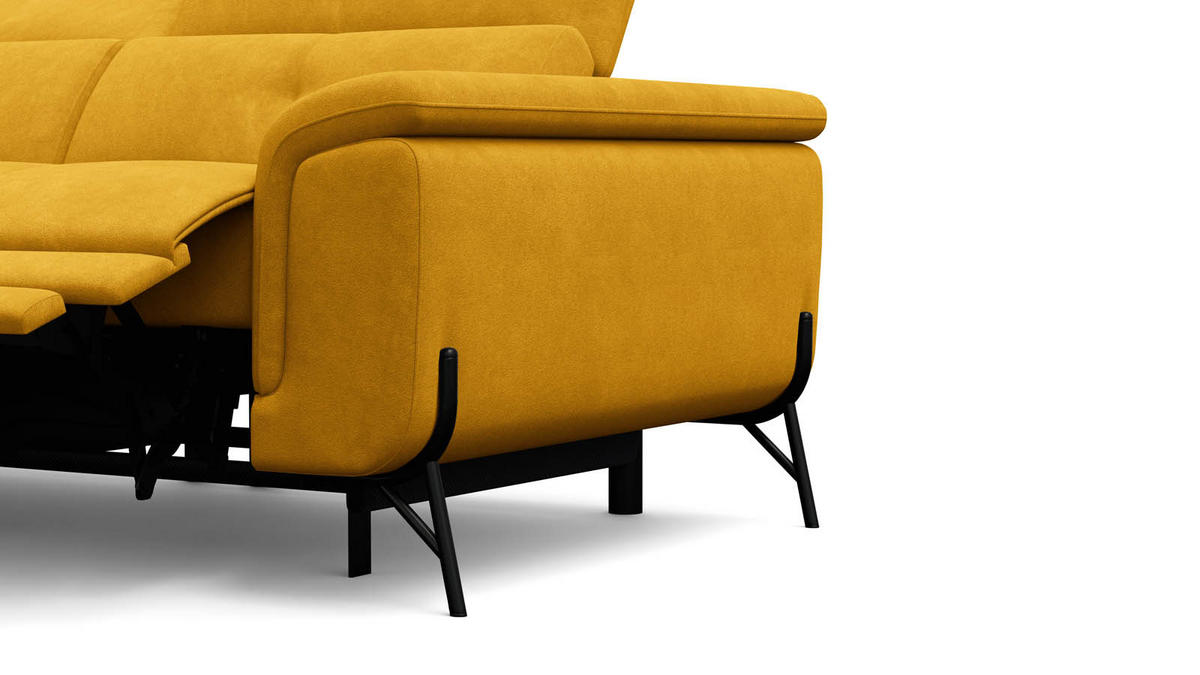 SOFA RELAX AVENA 3-Sitzer, gelber Veloursstoff - Gelb/Schwarz, Holz/Textil (204/80/108cm) - Wozimo