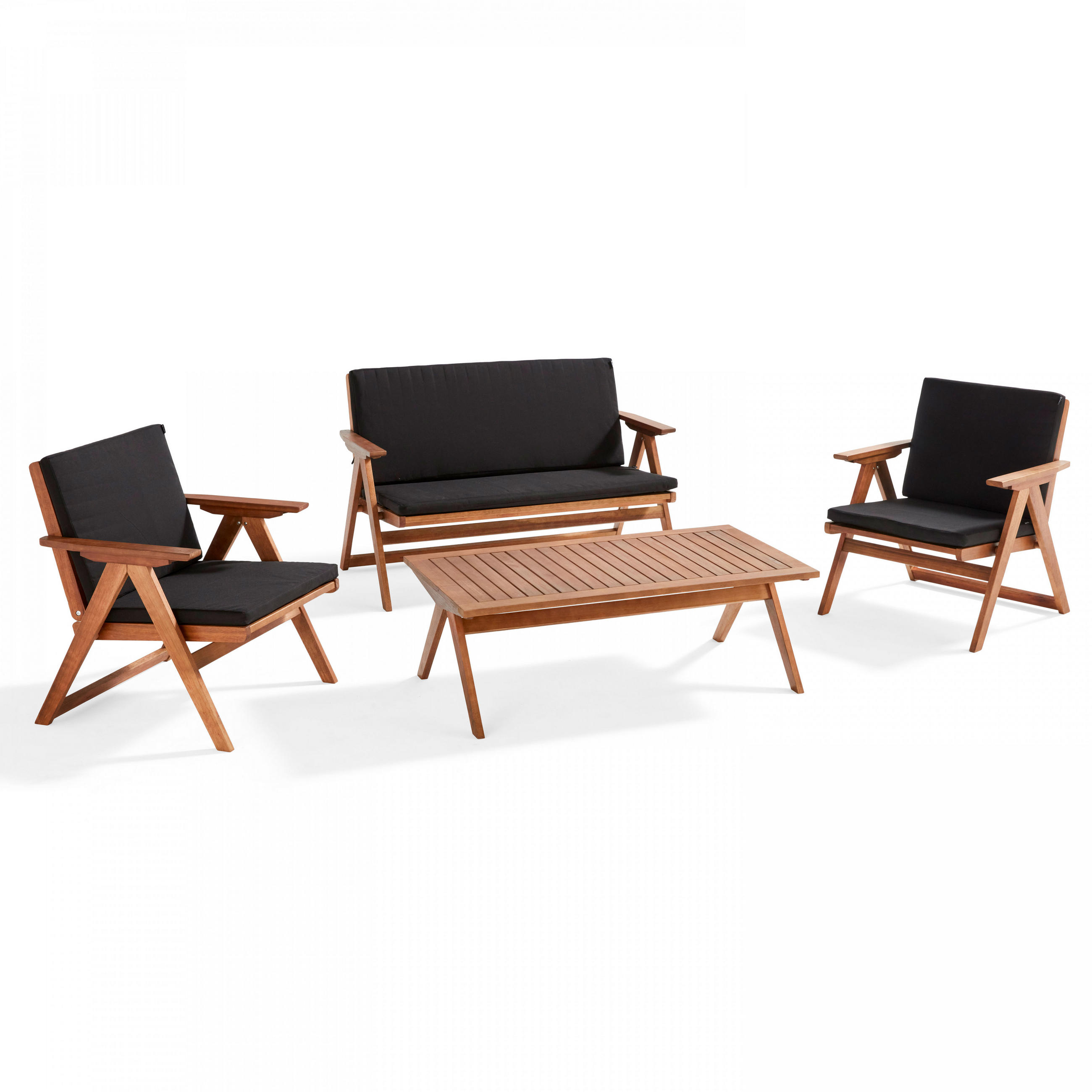 GARTENSET 4-Sitzer, Schwarz - Schwarz, Holz (67/79/117cm) - Oviala
