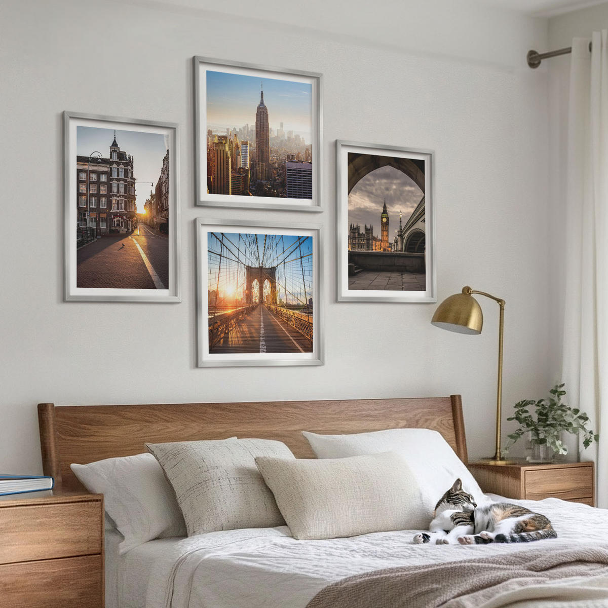WANDBILDER 4er Set - 50x50 cm & 40x60 cm Silberner Rahmen - London-Ansichtsgemälde-Set - Silberfarben, Kunststoff (50/50cm) - ArtPrintCave
