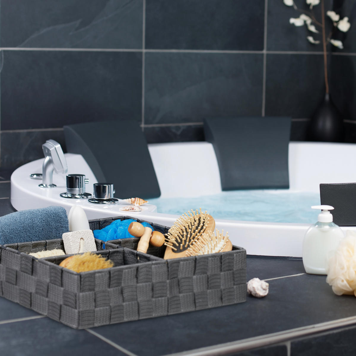 AUFBEWAHRUNGSKORB - Grau, Kunststoff/Metall (25/32/8.5cm) - Relaxdays