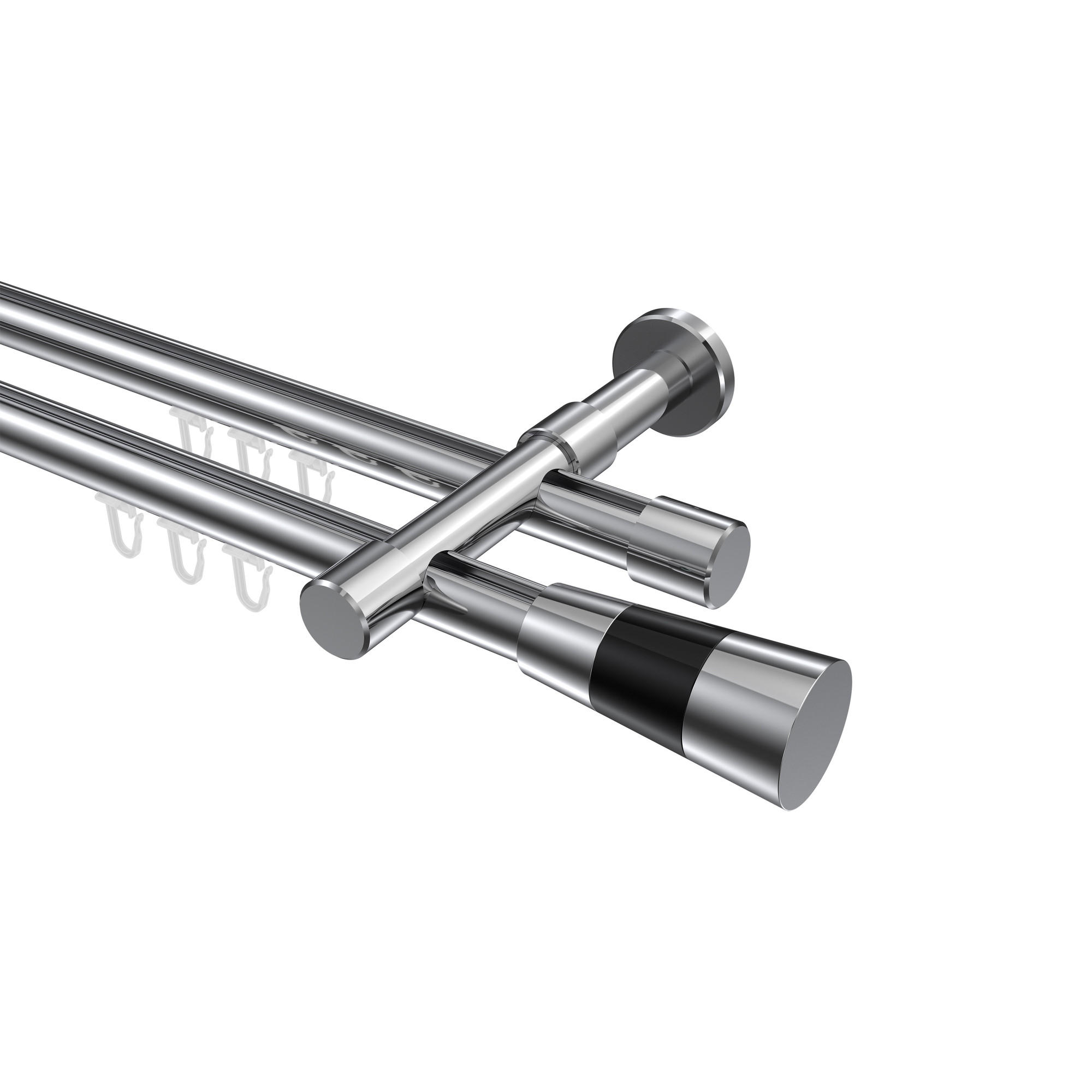 INNENLAUF-GARDINENSTANGEN-SET Prestige Tanara 140 cm, 2-läufig, 20 mm Ø Chrom - Chromfarben/Schwarz, Metall (140cm) - INTERDECO