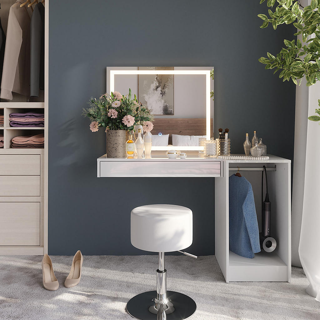 Thumbnail - Vicco Schminktisch, Weiß Hochglanz, Holzwerkstoff, 120x76x50.1 cm, Schlafzimmer, Schminktische
