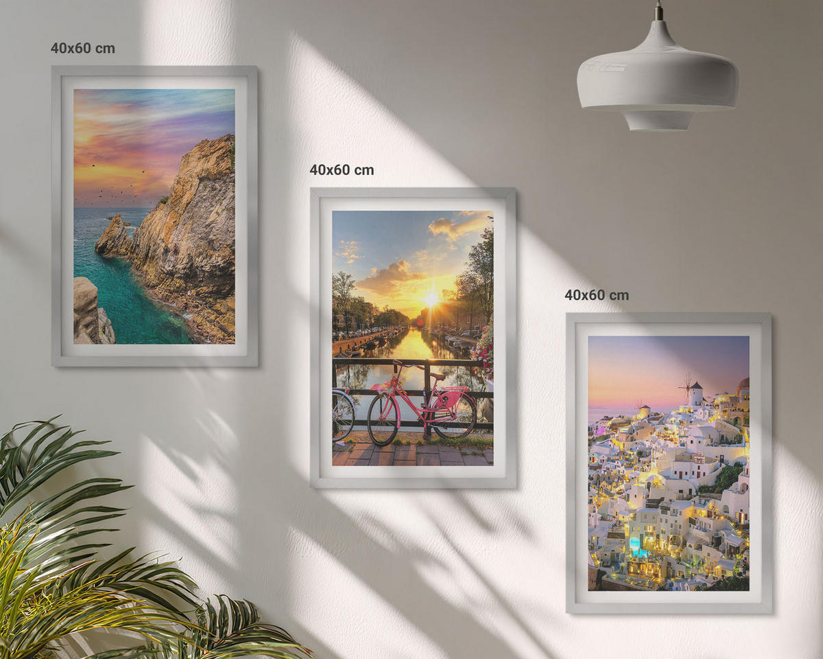 BILDER SET 3er Set - 40x60 cm Silberner Rahmen - Sonnenuntergang am Meer - Silberfarben, Kunststoff (40/60cm) - TULUP