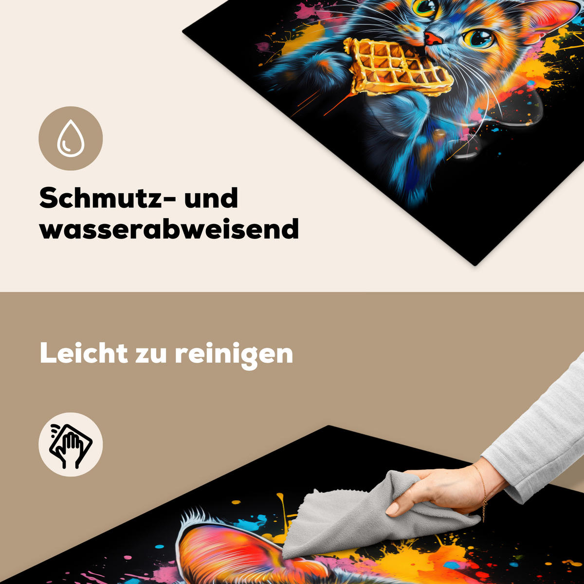 HERDABDECKPLATTE Katze - Graffiti - Bunt - Waffel - Essen Induktionsmatte 77x59 cm - Multicolor, Kunststoff (77/59/0.2cm) - MuchoWow