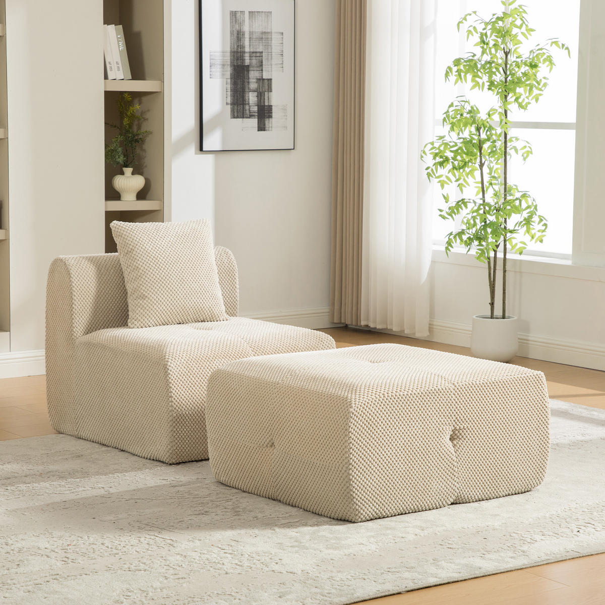 SESSEL DE-35105 mit Ottoman Hellkhaki - Sandfarben, Textil (89/75/77cm) - ComfortXL