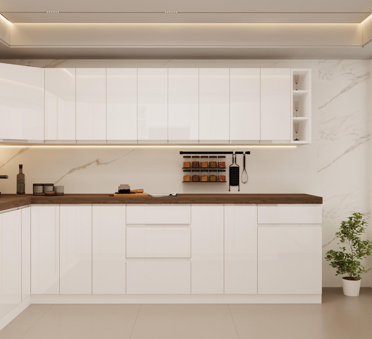 WINKELKÜCHE 320 cm x 200 x 320 cm - Aspen KA19-M320 - in Weiß/Hochglanz - Weiß Hochglanz, Holz (860/212/58cm)